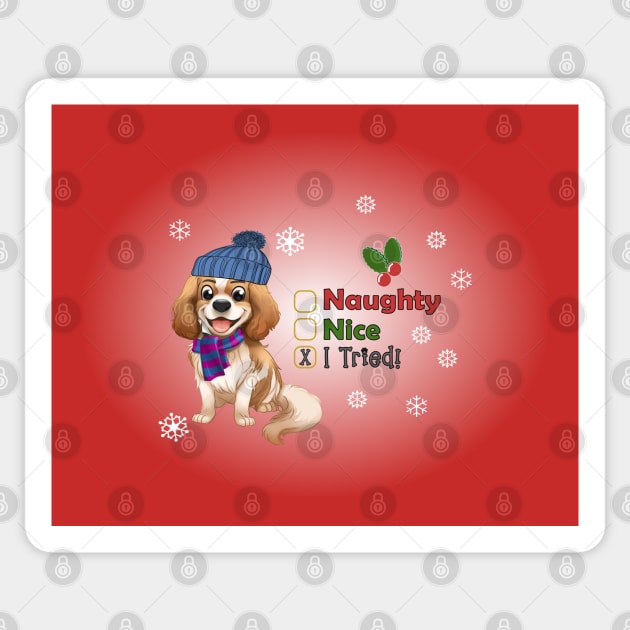 Naughty Christmas Cavalier King Charles Spaniel Sticker by Cavalier Gifts